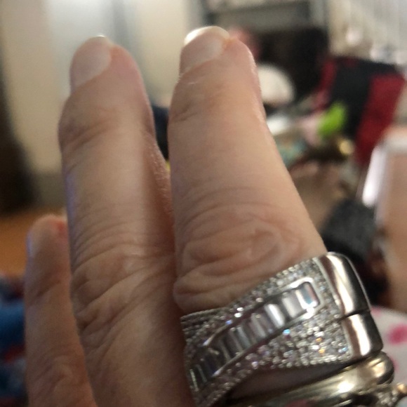 Jewelry - Wide Band Baguette and Round Diamond Sterling